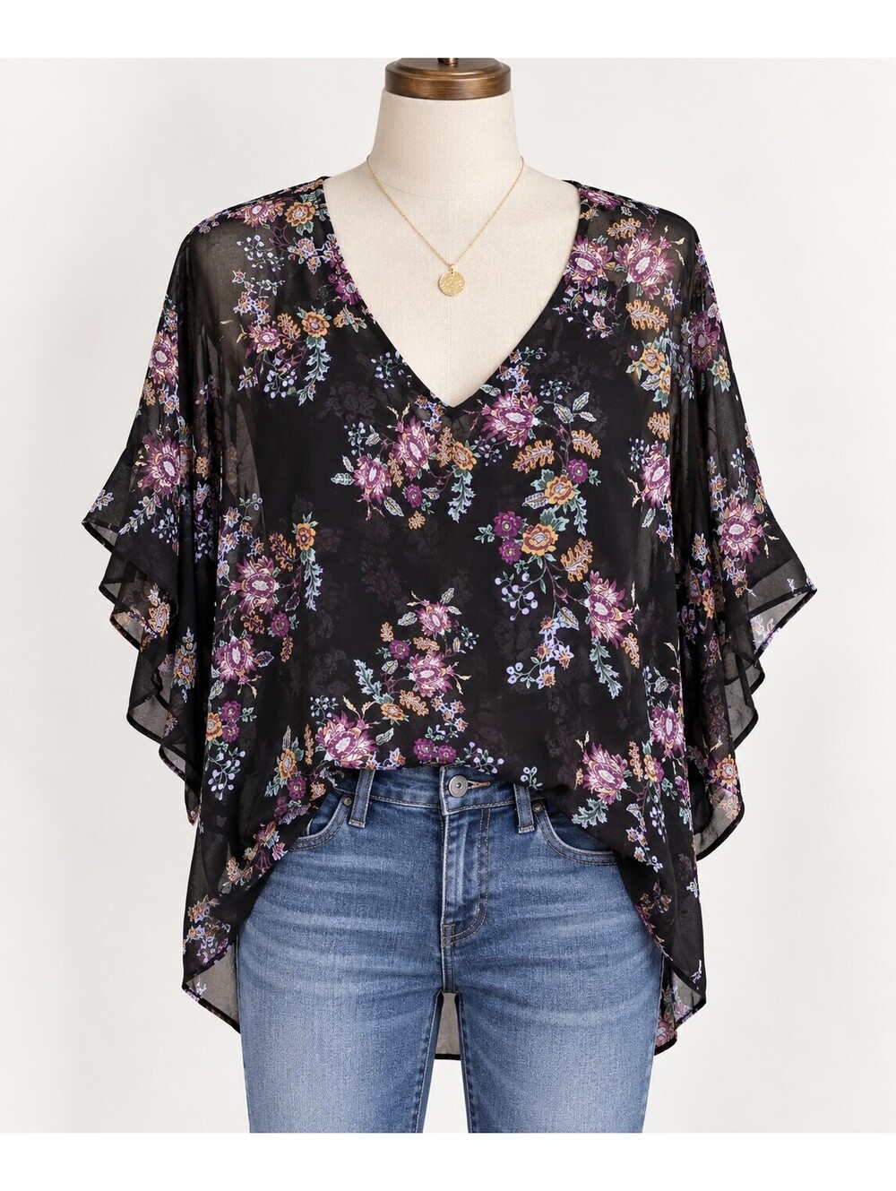 Style & co. Black floral blouse